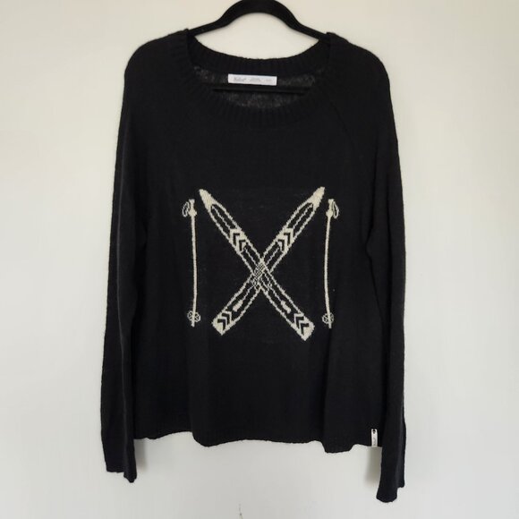 Woolrich Woman’s XL Mohair Wool Blend Black Lightweight Ski Print Crew Sweater - Picture 1 of 7
